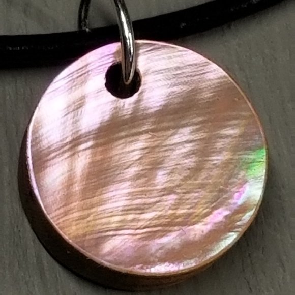 Mermaid Reversible Abalone Shell Solid Hardwood with Real Leather Cord Slip Knot - Picture 8 of 8